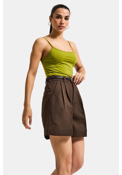 it's basic Kadın Kahve W5 Kemerli Pileli Kumaş Midi Boy Şort