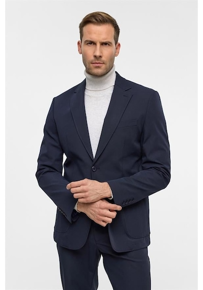 Süvari Lacivert Slim Desenli Mono Yaka 6 Drop Takım Elbise Lacivert