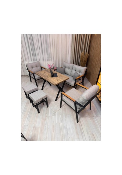 Houseart Mila ,model, Balkon, Bahçe, Cafe, Metal Koltuk Takımı, Bahçe Takımı , Çay Seti, 2+1+1 , Yemek Masası , Balkon Mobilyası Açık Gri