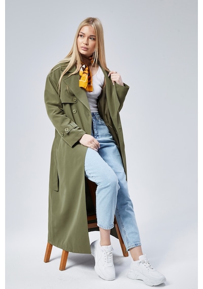 Oversize Rüzgarlık Detaylı Trençkot Taş