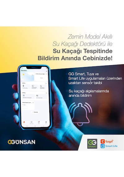 Günsan Akıllı Wifi Su Kaçağı Dedektörü Zemin Tuya & Smart Life Uyumlu
