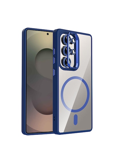 Zore Galaxy Uyumlu S25 Ultra Kılıf Standlı Ve Kamera Lens Hediyeli M-safe Şarj Özellikli Ogaa Etro Kapak - Laciv Lacivert