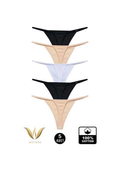 Wcreas Kadın İpli Tanga, Pamuklu Yumuşak Kumaş G-string Tanga 5'li Paket Karışık Karışık Wcreas Kadın İpli Tanga, Pamuklu Yumuşak Kumaş G-string Tanga 5'li Paket Karışık Karışık