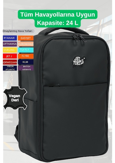 Jet Turtle Seyahat Sırt Çantası 40cm 40x25x15 Cm Pegasus, Wizz Air, Ryanair, El Valizi Koltuk Altı Valizi Vegan Deri