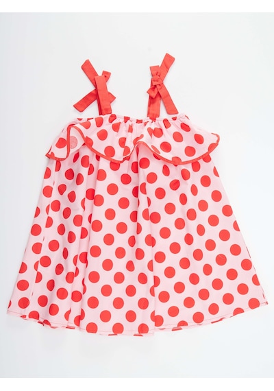 Denokids Mshb&g Puantiyeli Fırfırlı Kız Çocuk Elbise Beyaz - Kırmızı