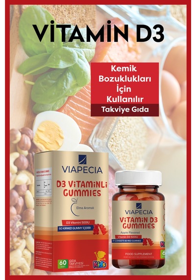 Viapecia Kids D3 Vitaminli Gummies Elma Aromalı 60 Adet