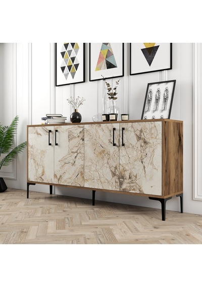 Kiev 160cm Konsol - Ceviz / Beyaz Mermer