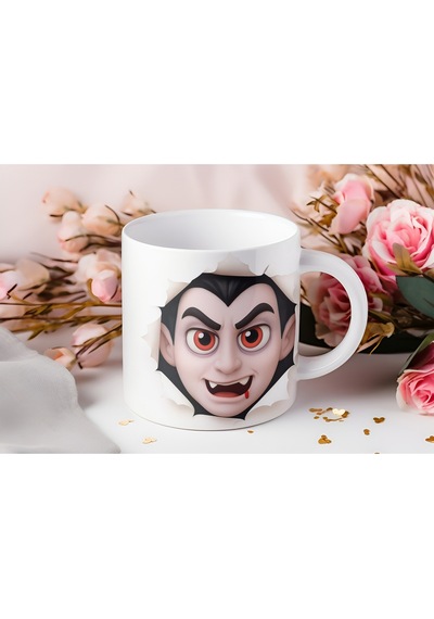 3 Boyutlu Dracula Yüzü Kupa Bardak Karanlık Tasarım Bardak - Kabartmasız Beyaz