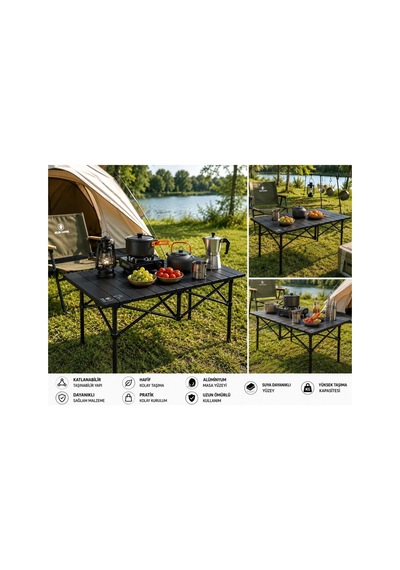 95x55x50 Cm Katlanır Kamp Ve Piknik Masası Hafif, Dayanıklı Ve Taşınabilir Siyah