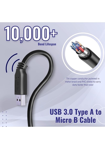 Western Digital Wd/seagate/elements/toshiba/my Passport/samsung Galaxy S5 M3 1tb/hitachi/xbox/ps4 İçin Taşınabilir Sabit Disk İçin Usb 3.0 A - Micro B Harici Sabit Sürücü Kablosu - Siyah 50cm