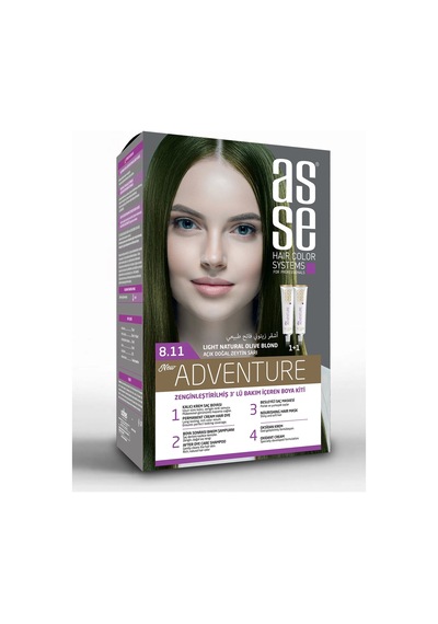 Asse Adventure Set Saç Boyası, Kalıcı Ve Canlı Renkler 1+1 İki Kullanım Seti No:8.11 Açık Doğal Zey