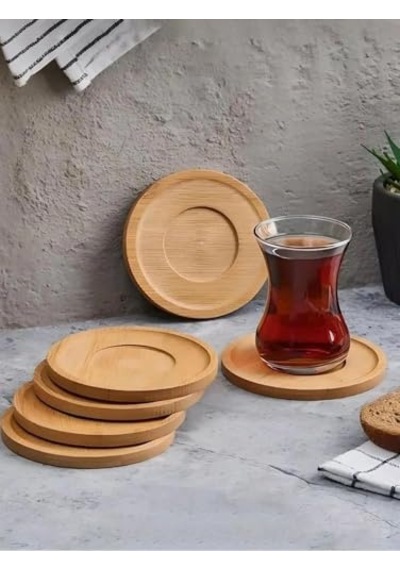 Orret Home 6adet Bambu Çay Tabağı, Çay Bardağı Altlığı, Estetik Sunum Sunumluk, Doğal Malzeme, Çevre Dostu Ve Şık Tasarım Yuvarlak 124-Pembe