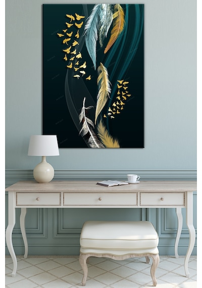 Renkli Tüyler ve Kuşlar Sürreel Sanatsal Dekoratif Kanvas Tablo (8 Farklı Ölçü) 20 x 30