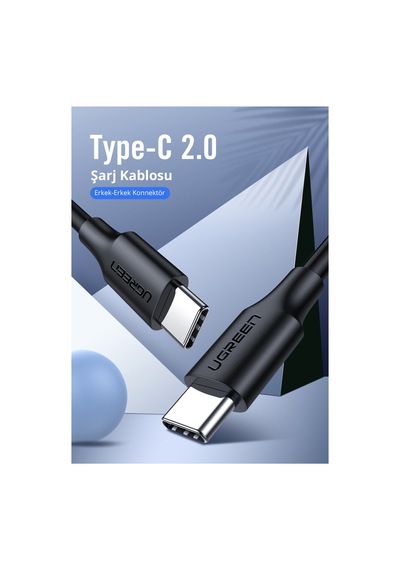 2 Adet Ugreen Usb-c 60w 3a Qc Pd Hızlı Şarj Kablosu 1 Metre Siyah 50997