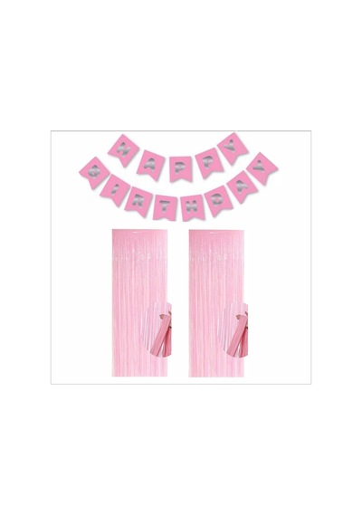 Pembe-gümüş Banner Ve 2 Adet Fon Perde