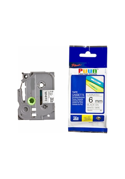 Puun Brother P-Touch TZE-211 6mm X 8m Beyaz Üzerine Siyah Uyumlu