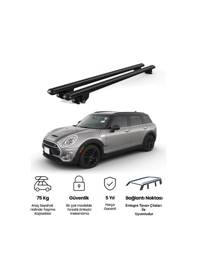 Kanca Mini Clubman 2016 Ve Sonrası Uyumlu Siyah Kilitli Ara Atkı 110cm Port Bagaj Tavan Barı