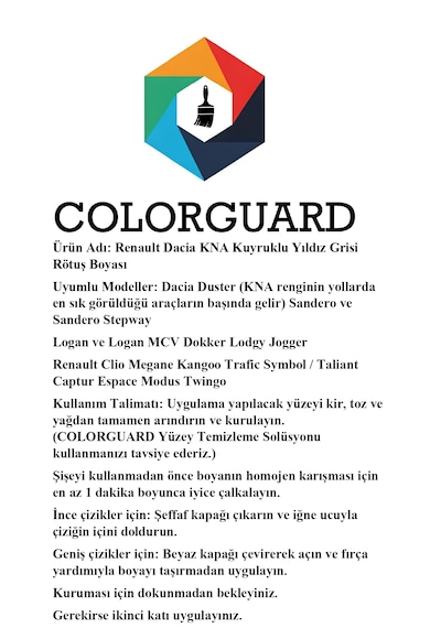 Colorguard Renault Dacia Kna Kuyruklu Yıldız Grisi İğneli Ve Fırçalı 2 Si 1 Arada Özel Tasarım Şişe Rötuş Boyası