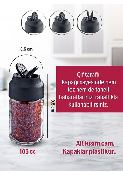Grimorlife Ahşap Tabanlı Metal Standlı 4 Lü Cam Baharatlık Seti Çift Kapaklı Tuzluk & Biberlik Diğer