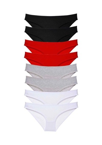 8 Adet Süper Eko Set Likralı Kadın Slip Külot Siyah Kırmızı Gri Beyaz Çok Renkli