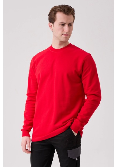 Galanthus Basic Sweatshirt - Uzun Kollu, Pamuklu, Rahat Kesim, Günlük Ve İş Kullanımı Kırmızı