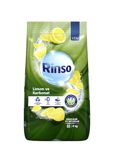 Rinso Limon ve Karbonat Renkliler ve Beyazlar için Toz Çamaşır Deterjanı 53 Yıkama 8 KG