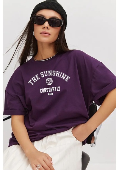 Unisex The Sunshine Baskılı Tasarım Tshirt Mor