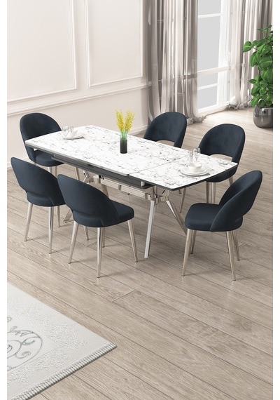 Canisa Weps Serisi 89x150 Açılabilir Lak Panel Beyaz Mermer Krom Ayak Masa Takımı Ve 6 Antrasit Sandalye Beyaz Mermer Desen Masa Antrasit Sandalye Canisa Weps Serisi 89x150 Açılabilir Lak Panel Beyaz Mermer Krom Ayak Masa Takımı Ve 6 Antrasit Sandalye Beyaz Mermer Desen Masa Antrasit Sandalye