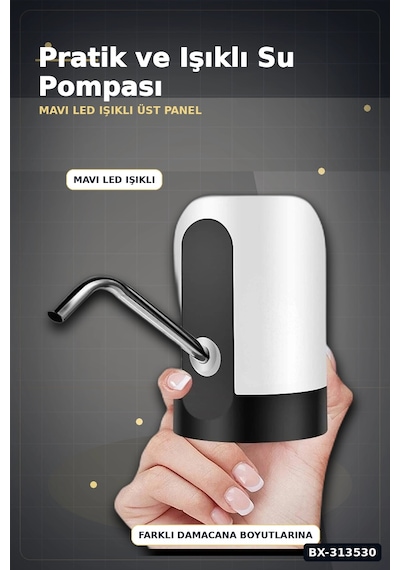 Şarjlı 304 Paslanmaz Çelik Damacana Su Pompası - Usb Şarjlı Otomatik Sebil, Mutfak İçin Bx-313530 Renkli