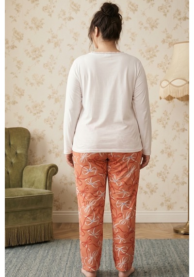 Siyah İnci Büyük Beden Battal Boy Viskon Örme Pijama Takım 26224854 Ekru