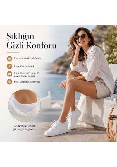 Genel Kadın Görünmez Sneaker Babet Çorap 6'lı Geri Dönüşüm İplikli, Nefes Alan, Siy Beyaz 6'lı / 36-40