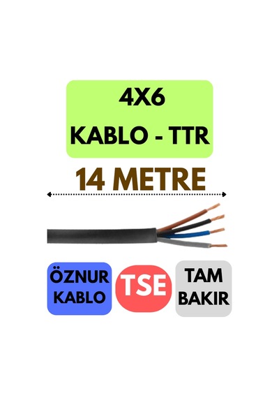 Öznur 4x6 Ttr Kablo Metre Seçenekli Siyah - 14 Metre
