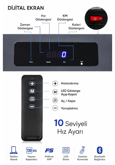 130kg Taşıma Kapasiteli Bluetoothlu Uygulamadan Ayarlanabilir Uzaktan Kumandalı Yürüme Ve Koşu Bandı Ev Ofis Yazlık Sağlıklı Yaşam Spor Gym Fitnnes
