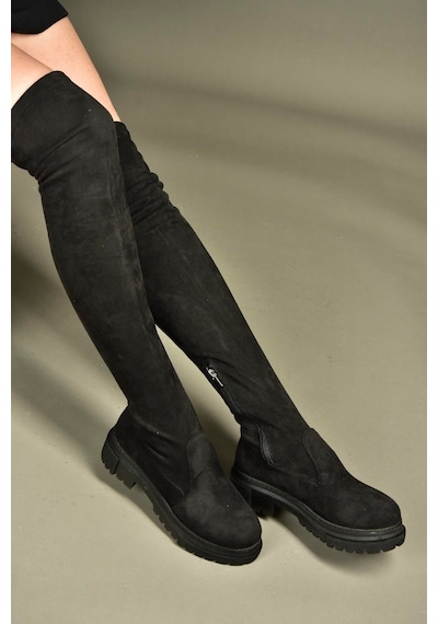 Fox Shoes V7264253 Siyah Süet Streç Kadın Çizme Siyah