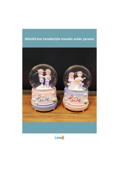 Sevimli Sevgililer Büyük Boy Kar Küresi Romantik Müzikli Led Işık 1 Adet