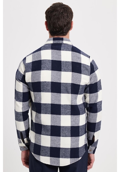 Tudors Erkek Slim Fit Dar Kesim Kareli Kışlık Oduncu Gömlek-42336 Lacivert