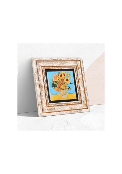Van Gogh On İki Ayçiçekli Vazo Taş Duvar Tablosu - Çerçeveli Taş Tablo - Dekoratif Duvar Sanatı - Modern Ev Ve O Diğer