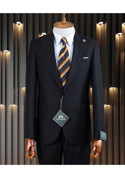 İlayda Emir Slim Fit, Kırlangıç Yaka, 6 Drop, Erkek Takım Elbise Düğün Nişan Damatlık Kombin Siyah 2 İlayda Emir Slim Fit, Kırlangıç Yaka, 6 Drop, Erkek Takım Elbise Düğün Nişan Damatlık Kombin Siyah 2