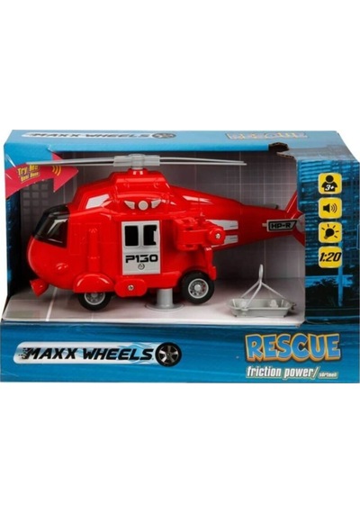 Maxx Wheels 1:20 Sesli ve Işıklı Kurtarma Helikopteri Kırmızı