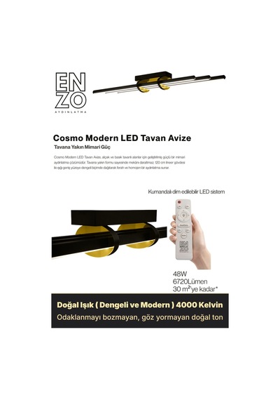 Cosmo Gold Led Tavan Avize Kumandalı Dim Edilebilir Aşağı Işık Doğal Işık