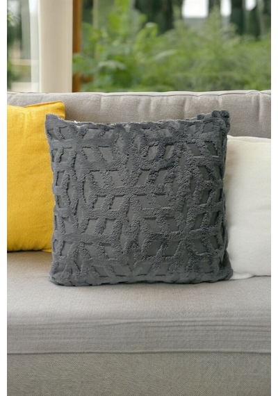 Bohem 4'lü Dekoratif Yastık Kılıfı Kırlent Kılıfı 45x45 Cm Gri Etnik Desen Gri