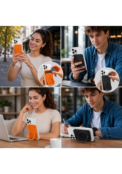Telefon Kartlığı 360 Derece Döner Yüzüklü Standlı Açılabilir Kart Bölmeli Manyetik Uyumlu Telefon Arkası Kar