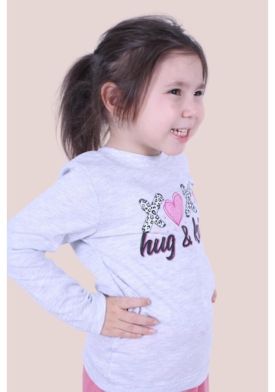 Hug And Kisses Baskılı Kız Çocuk Uzun Kol Gri Sweatshirt Gri1 Gri
