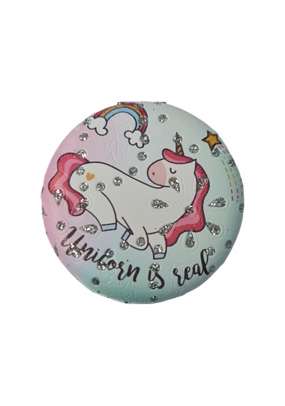 Gigi Panda Unicorn is Real Yazılı Tekboynuz Desenli Katlanır Yuvarlak Makyaj Aynası