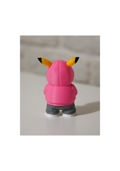 Urban Pikachu Figür Sokak Stil Pembe Renk Kapüşonlu Karakter Tasarım Dekoratif Koleksiyon 12 Cm