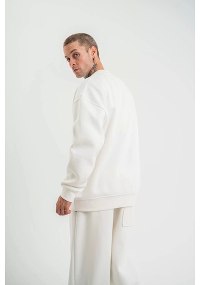 Uzun Kol Bisiklet Yaka Basic Sweatshirt - Beyaz Beyaz