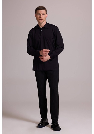Ysf Erkek Siyah Polo Yaka Sweatshirt