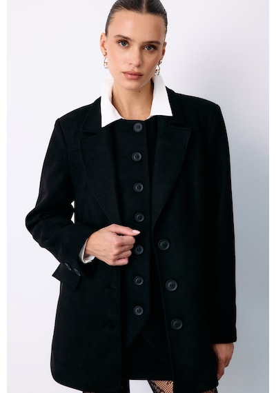 Sateen Düğmeli Süet Ceket - Siyah-135437 Siyah