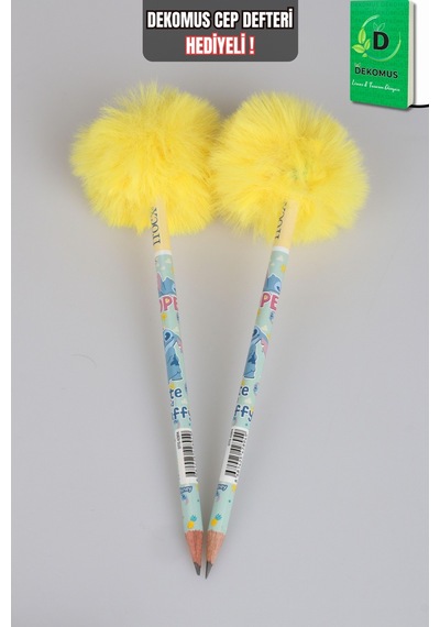 X Dekomus Lisanslı Stitch Özel Seri 2 Adet Fluffy Pop Collection Ponponlu Kurşun Kalem "dekomus Cep Defteri Hediyeli" 124-Pembe