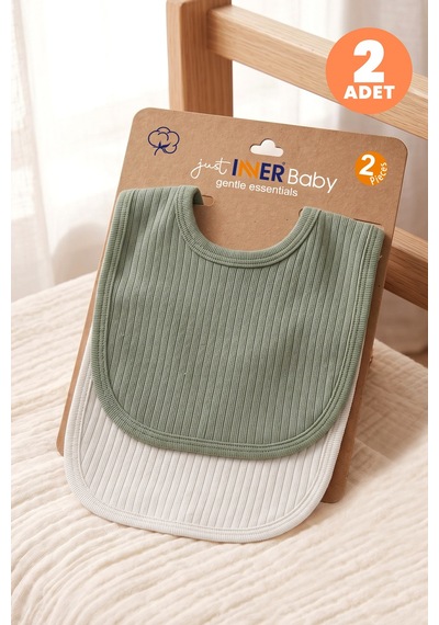 Just Inner Erkek Bebek 2'li %100 Pamuk Önlük Düz Renk Dokulu Çıtçıtlı Çift Katlı Cilt Dostu 582302 Renkli